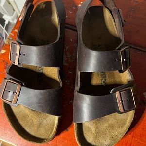 Birkenstock Milano Women Size 41 Dark Brown Leather Buckle Sling Back Sandal